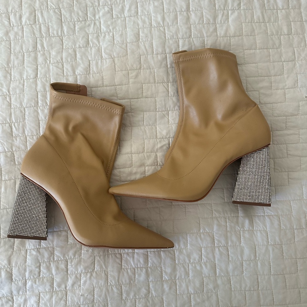 SCHUTZ Tan Leather Boots with Embellished Block Heel — concert, festival - Picture 5 of 5